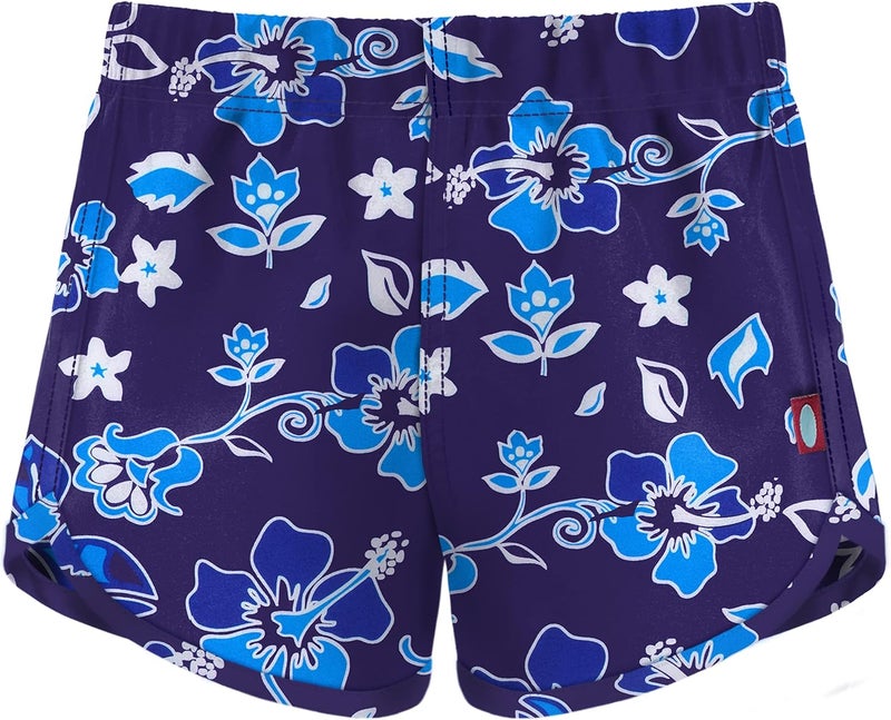 Girls Kids Quick-Dry Fashion Swim Shorts - UPF 50+, Rashguard - Wear as Swimsuit Or Over It - Soft Stretchy Comfort - Use in or Out of The Water for Camp, Pool, Beach - Made in USA - Blue Hawaii, 10